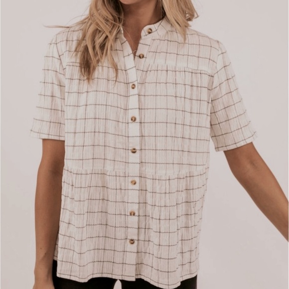 Roolee Tops - ROOLEE button up grid blouse runs big missed the return window. Never worn.